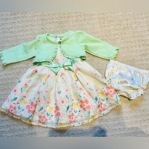 3 Piece Baby Spring/Easter Floral Sleeveless Dress Size 6-9 Months